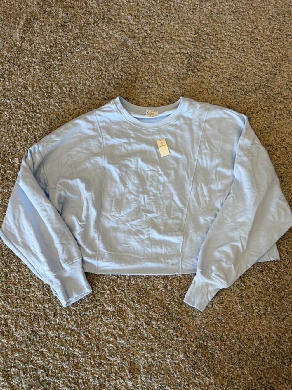 Arie Offline Crewneck Oversized Cropped Pullover Light Blue Sz L